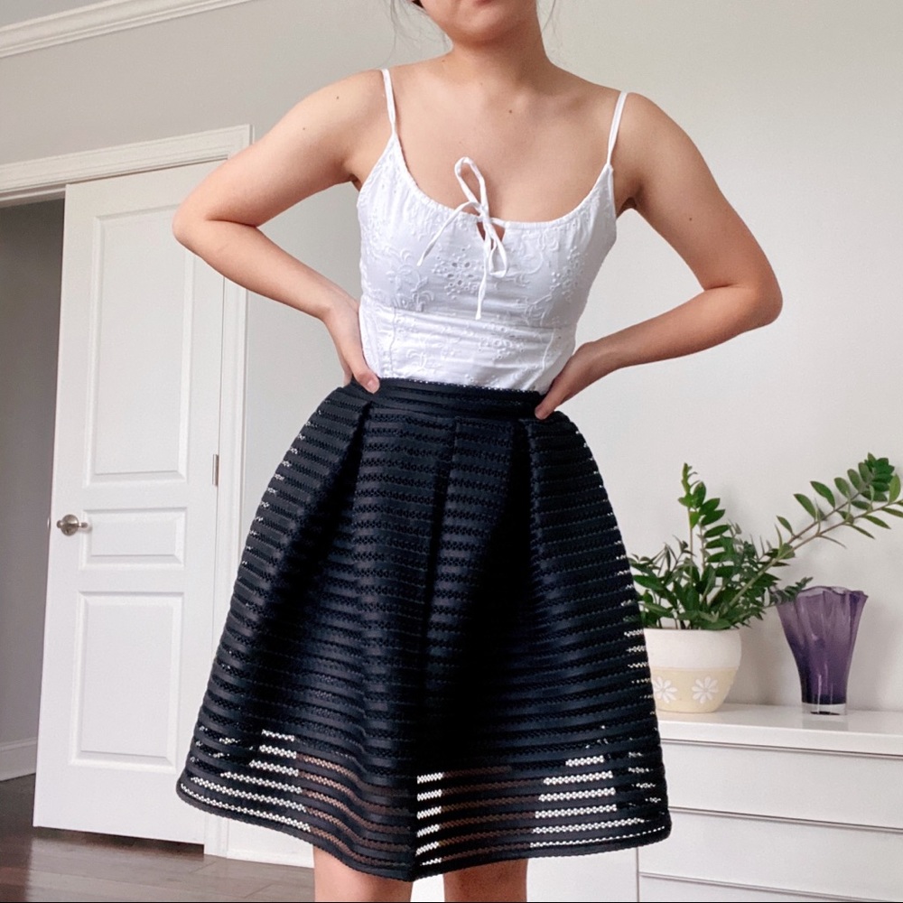 Black Textured Midi Skirt
